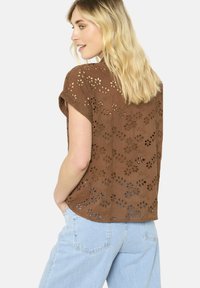 LolaLiza EMBROIDERED EYELET - Button-down blouse - brown dark chocolate
