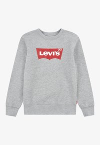 Šedá mikina vyrobená z bavlněné směsi, s velkým červeným logem Levi's na přední straně. Kulatý výstřih a žebrované manžety a lem.