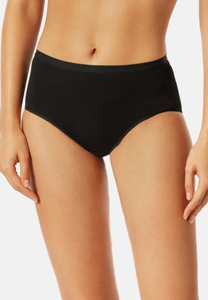 Hochgeschnittene schwarze Baumwollunterhosen mit glatter Textur und elastischem Bund. Besitzen einen klassischen Schnitt für volle Abdeckung ohne Verzierungen.