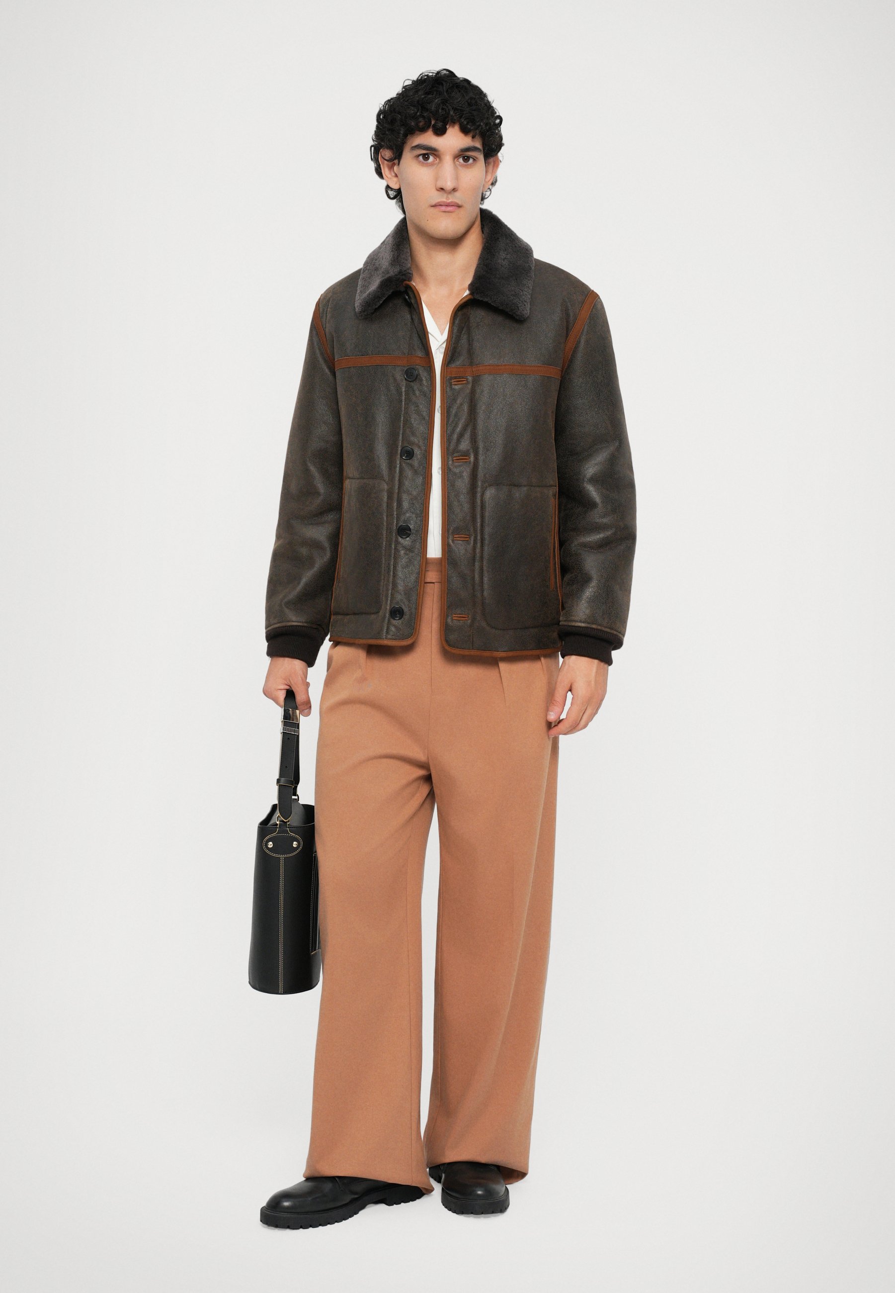 Paul Smith CASUAL FIT JACKET - Leather jacket - dark brown/brown