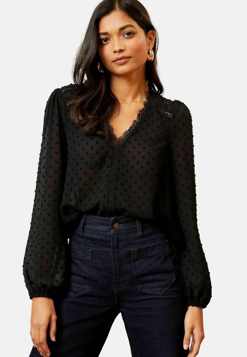 Dobby's Roses Love & Roses PETITE FIT - V-NECK LONG SLEEVE DOBBY - Pluus - black/must ...
