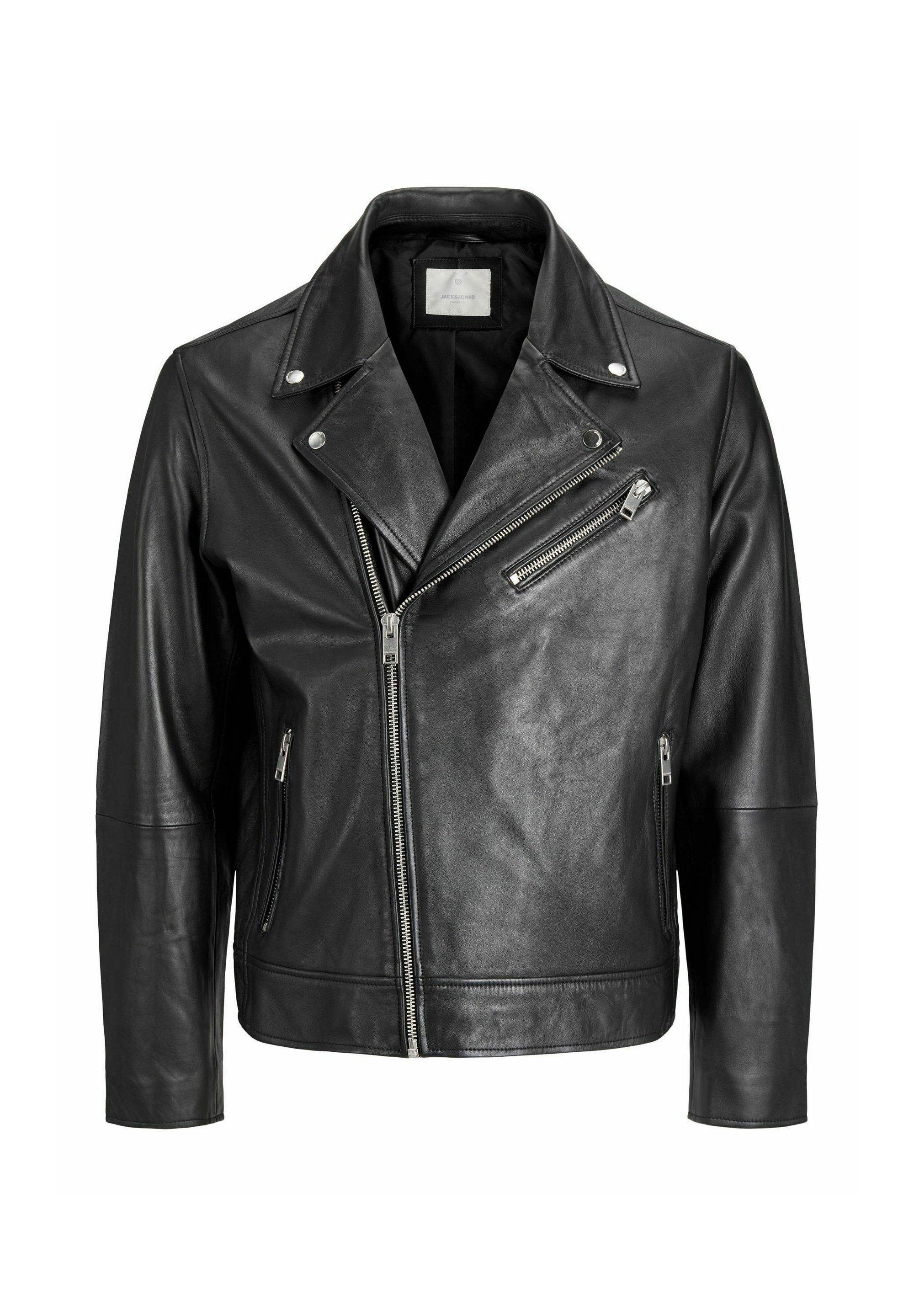 Jack & Jones PREMIUM BIKER - Leather jacket - black - Zalando.co.uk