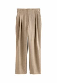 Beige plissébroek met een recht ontwerp, gemaakt van gestructureerde stof, met een middelhoog taille en zonder zichtbare zakken.