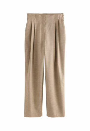 Beige plissébroek met een recht ontwerp, gemaakt van gestructureerde stof, met een middelhoog taille en zonder zichtbare zakken.