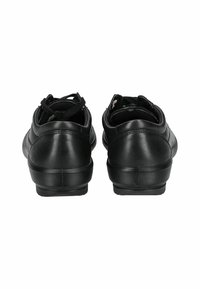 Schwarze Sneaker mit glattem Lederobermaterial, runder Zehenpartie, gepolstertem Rückenteil und minimalistischen Nähten. Ausgestattet mit Schnürsenkeln und einer stabilen Sohle.