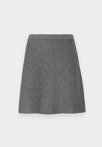 Grauer Wollrock mit einem taillierten Bund, A-Linien-Form und glatter Textur. Keine Taschen oder sichtbaren Hardwaredetails.