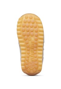 Sole in gomma con motivi di grip rotondi e testurizzati. Colore giallo chiaro con branding discreto. Bordo curvo, che garantisce flessibilità e comfort.