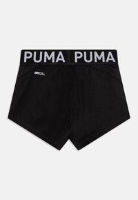 Mustad mustsport lühikesed püksid, millel on lai elastne vöökoht, millel on valget värvi "PUMA" trükk ja tagaküljel on "DRYCELL" logo niiskuse juhtimiseks.