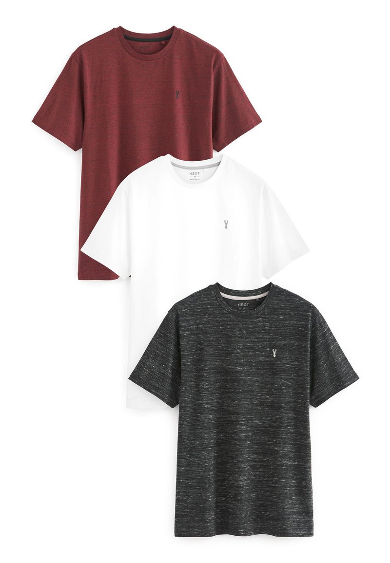 Next STAG 3 PACK REGULAR FIT - Tričko s potlačou - black/burgundy/white