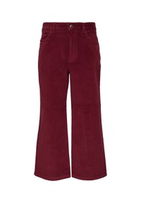 Bordeaux corduroy broek met een rechte snit, voorzien van vijf zakken en een knoopsluiting bij de tailleband. Gelaagd stoffen afwerking.