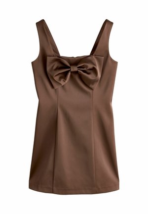 REGULAR FIT - BOW FRONT SLEEVELESS MINI - Freizeitkleid - chocolate brown satin