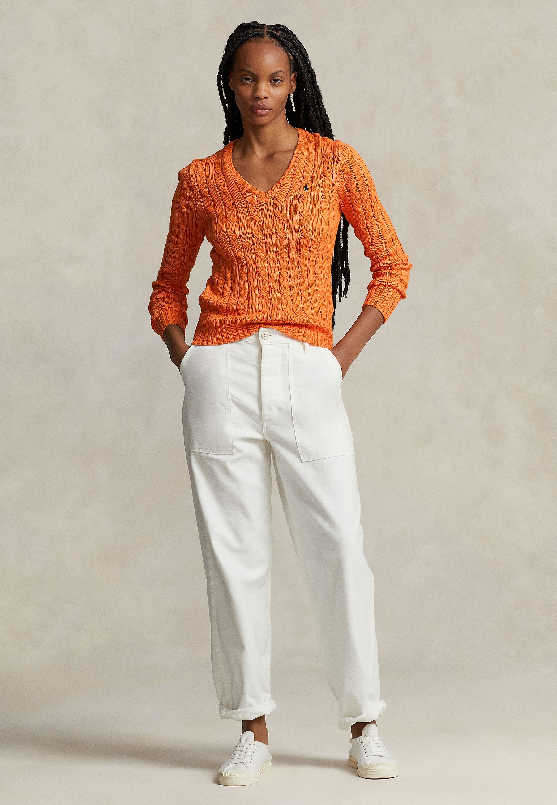 売れ筋商品|||ラルフローレン ニット&セーター アウター レディース Women's Cable-Knit Cotton V-Neck Sweater Sun Orange Women's Orange Polo Ralph Lauren Sweaters | Ralph Lauren