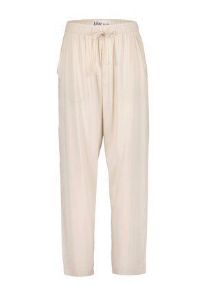 Beige leichte Freizeithosen mit elastischem Bund und Kordelzug, seitlichen Taschen und lässigem geraden Schnitt.