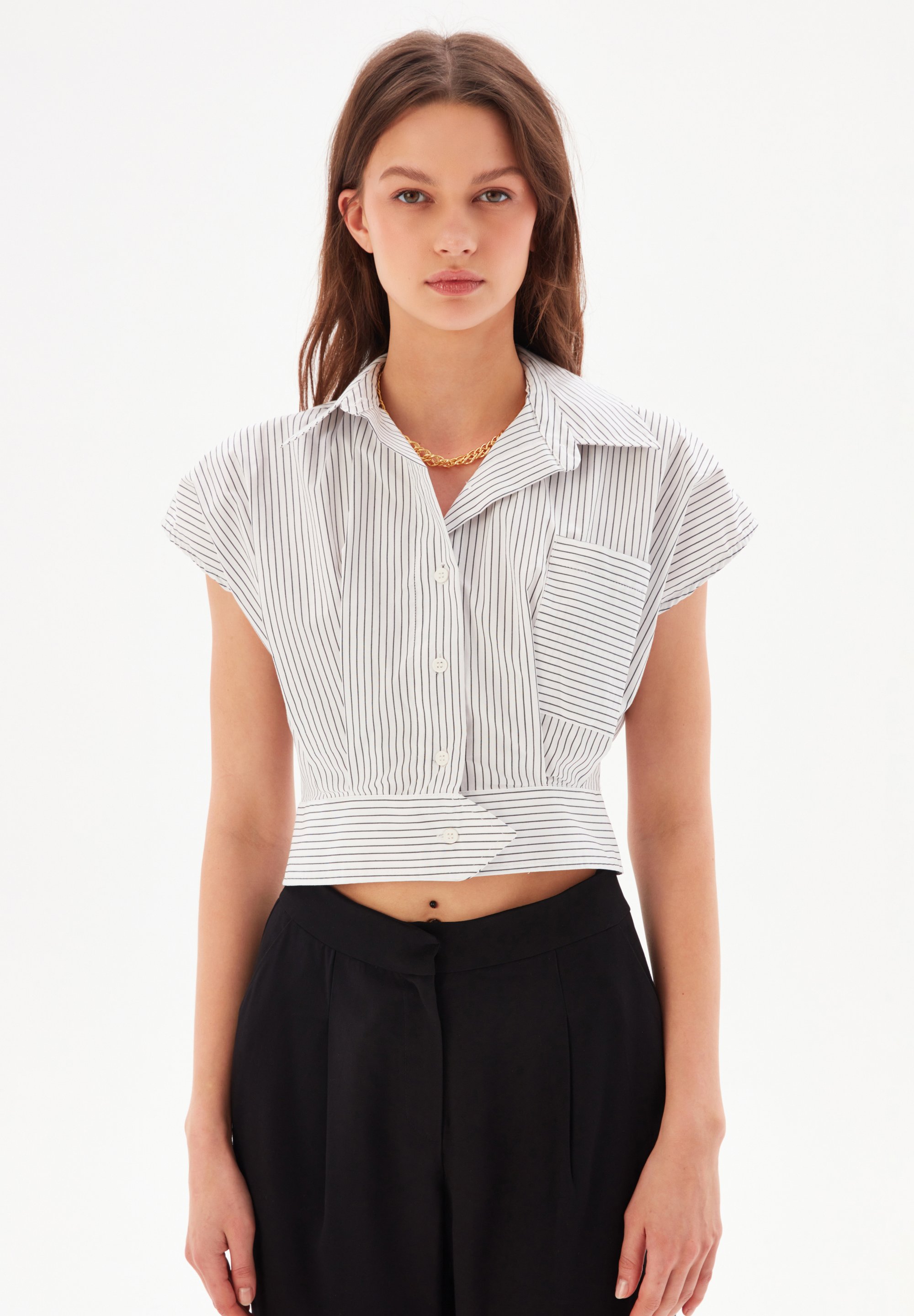 adL CROP Camicia striped black/nero