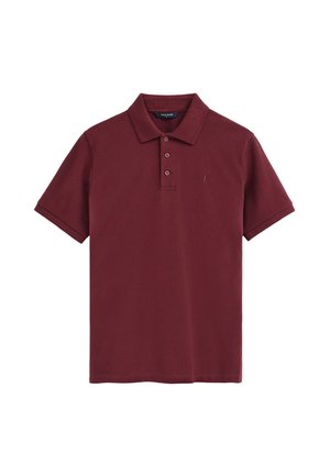 Polo bordeaux a maniche corte con colletto e tre bottoni, con un piccolo logo ricamato sul petto sinistro.