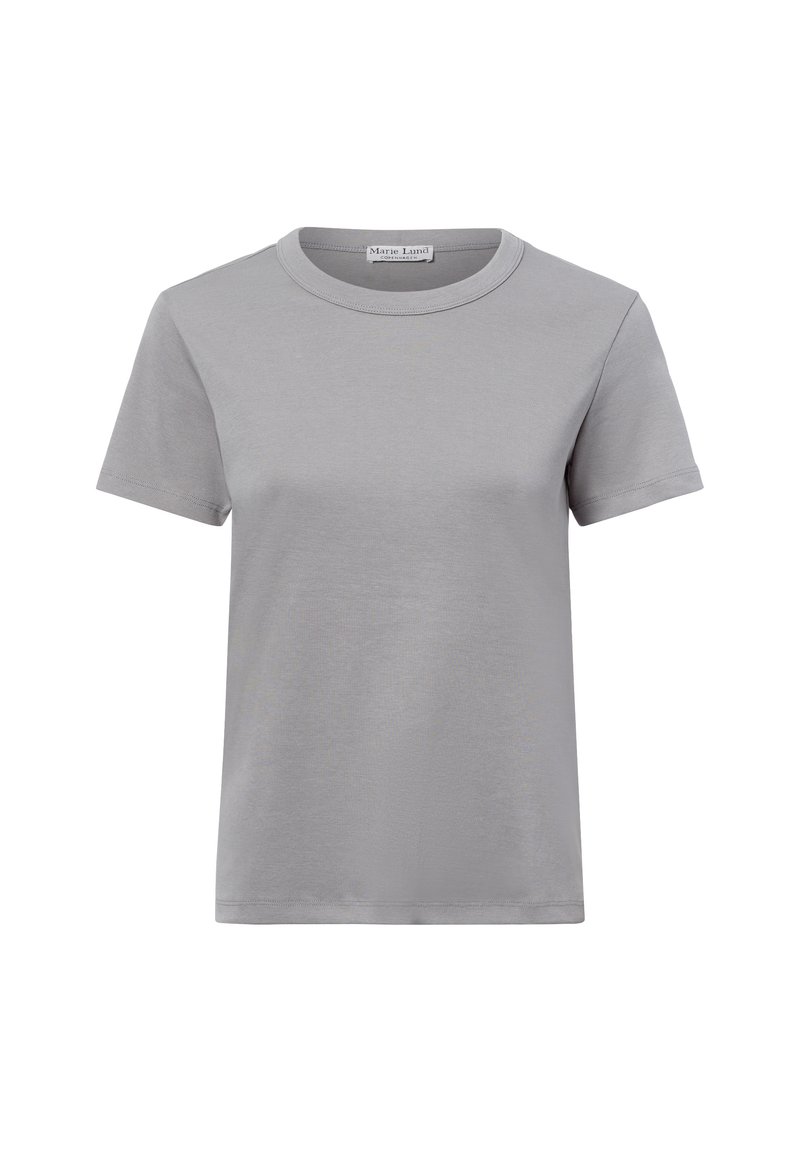 Gray cotton t-shirt with a crew neckline, short sleeves, and a simple, unembellished design. Smooth texture, straight hem.