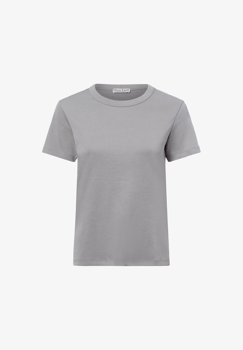 Gray cotton t-shirt with a crew neckline, short sleeves, and a simple, unembellished design. Smooth texture, straight hem.