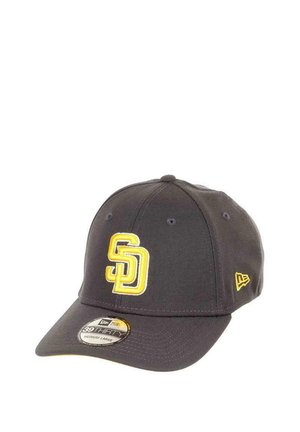 Gray baseball cap with a structured design, featuring yellow embroidered "SD" logo on the front and a New Era logo on the side.