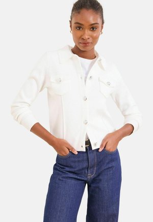 REGULAR FIT - COLLARED MILITARY LONG SLEEVE  WITH POCKETS  - Kardigán - white