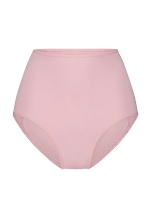 Højtaljet lyserød bikini bund med glat stof, mesh sidepaneler og en klassisk silhuet for en behagelig pasform.