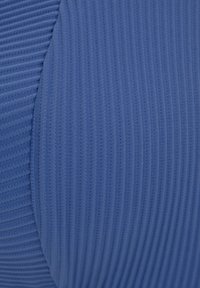 Tessuto blu a righe con una superficie liscia, caratterizzato da un elemento di design curvo. Il colore è uniforme e presenta una finitura morbida e opaca.