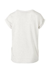 Šviesiai pilkas trumpas rankovė t-shirt su apvaliu iškirpimu, sukurtomis rankovėmis, ir šoninėmis skiltyse, kurios suteikia papildomo komforto; minkšta, tekstūruota medžiaga.