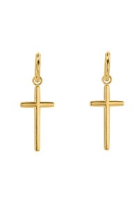 Boucles d'oreilles en métal doré en forme de croix au design épuré et minimaliste. Texture lisse, dotées d'un fermoir à charnière pour une fixation sécurisée.
