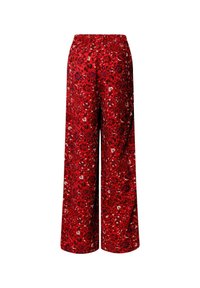 Pantaloni a gamba larga con stampa floreale rossa e vita elastica. Caratterizzati da un mix di modelli floreali scuri e chiari su un tessuto testurizzato.