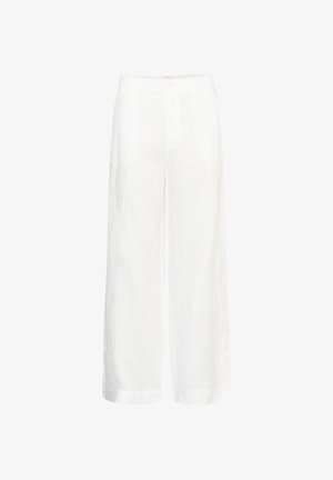 Weiße, weit geschnittene Hosen mit vorderer Knopfleiste und Seitentaschen, entworfen für eine entspannte, bequeme Passform.