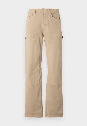 Beige cargo bukser laget av bomull, med rett ben-design, flere sidelommer og knappelukking i livet.