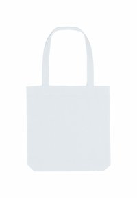 Borsa tote in tela bianca con due manici, forma rettangolare, apertura superiore e senza motivi o accessori visibili. Texture liscia.