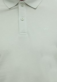 Ανοιχτοπράσινο πικέ πόλο πουκάμισο με γιακά, δύο κουμπιά και ένα μικρό κεντημένο λογότυπο στο αριστερό στήθος.