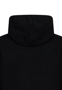 Felpa con cappuccio nera caratterizzata da un design semplice, con una texture morbida e senza motivi o dettagli metallici visibili.