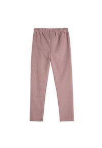 Rosa, dehnbare Leggings mit elastischem Bund; weicher, strukturierter Stoff; eng anliegende Beinform; keine sichtbaren Muster oder Details aus Hardware.