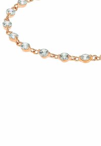 Collar de cadena en oro rosa con cristales redondos claros engastados en garras, conectados con eslabones ovalados. Diseño brillante y elegante.