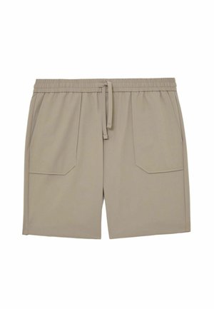 Beige afslappede shorts med elastisk taljebånd, snøre foran og to store forlommer med lapper.