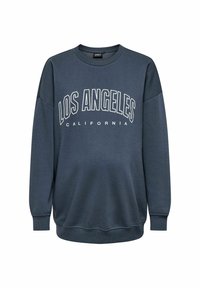 Felpa blu scuro con scollo a girocollo, decorata con testo bianco: "LOS ANGELES CALIFORNIA." Realizzata in un morbido tessuto testurizzato con polsini a costine.