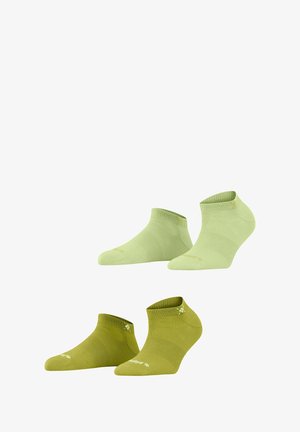 Zwei Paar Knöchelsocken in hellgrün und dunkelolivgrün, mit einem gerippten Bündchen, glatter Textur und Logostickerei.