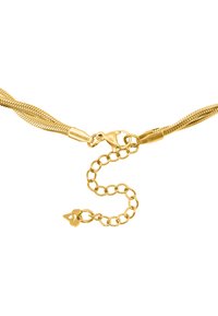 Goldkette mit einem glatten, flexiblen Design, ausgestattet mit einem verbindenden Karabinerhaken und einer verstellbaren Verlängerungskette.