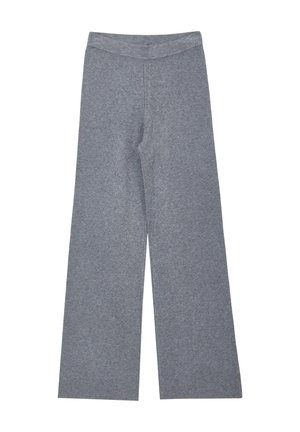 Pantaloni larghi grigi realizzati in materiale morbido e elasticizzato. Presentano una comoda vita elastica e un design semplice e minimale.