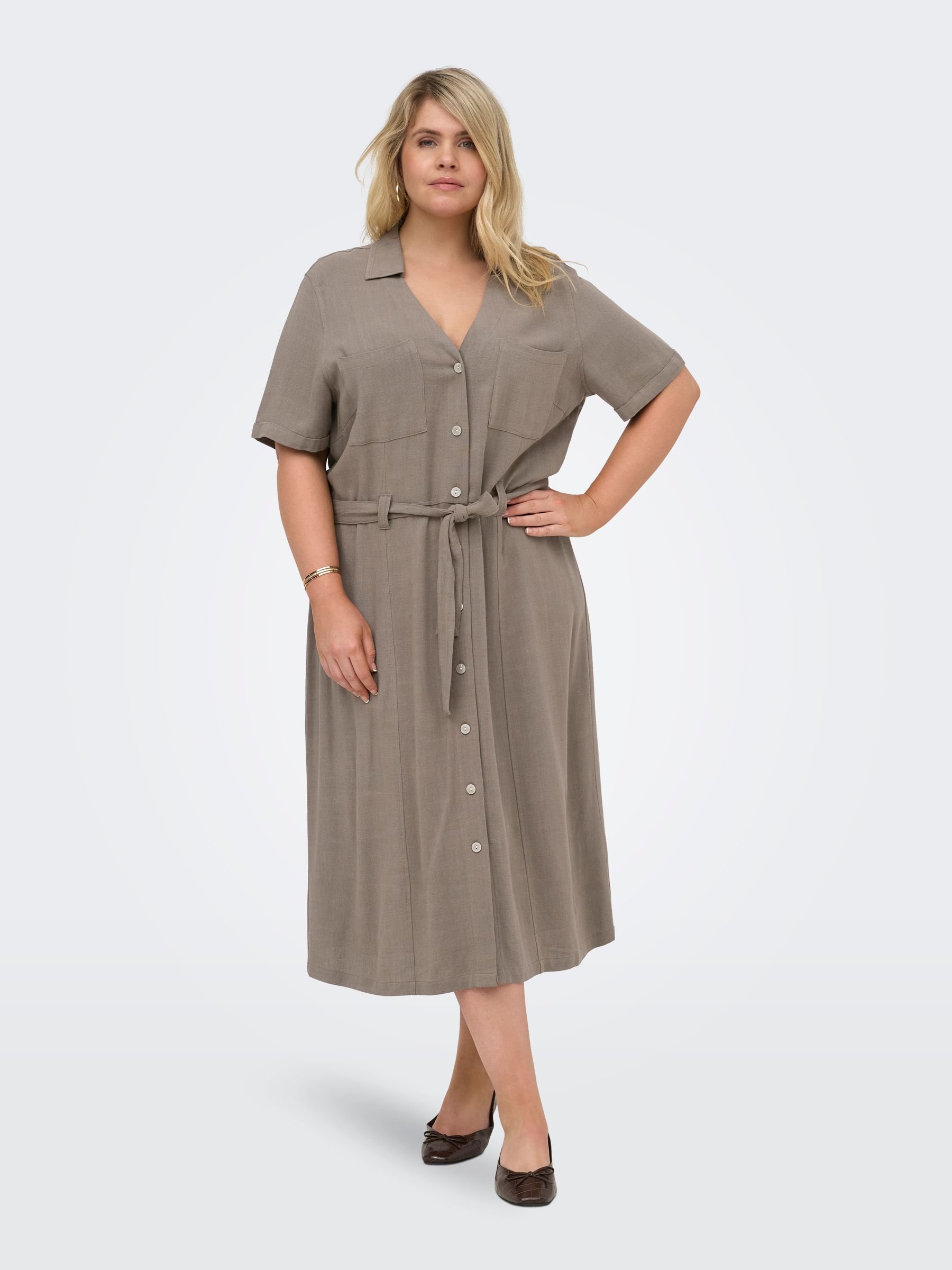 ONLY Carmakoma CARSIESTA Linen Long - Shirt dress - walnut/mottled