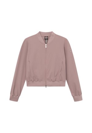 Mauve bomberjack met voorrits, elastische manchetten en tailleband, zijzakken en een klein rond logo op de linker mouw.