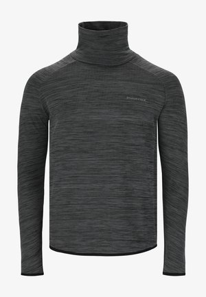 Langarm-Turtleneck in Dunkelgrau mit einem strukturierten, melierten Muster und Logo-Detail. Glatter Stoff mit einer figurbetonten Passform.