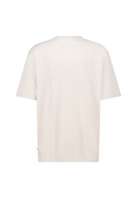 Short-sleeve, crew-neck t-shirt in light beige, made from soft cotton fabric. Features a relaxed fit and straight hem with no visible detailing.