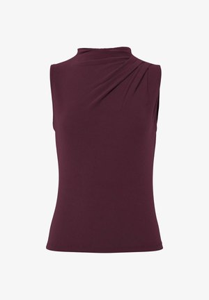 Marlburg ärmlös topp i djup vinröd, med hög halsringning och rynkad detalj på vänster axel, tillverkad av mjukt, elastiskt tyg.