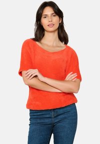 EYELASH PULLOVER WITH SHORT SLEEVES - Basic T-shirt - orange bright