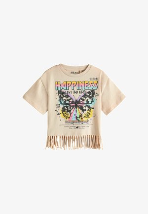 GRAPHIC FRINGE - REGULAR FIT - Camiseta estampada - ecru