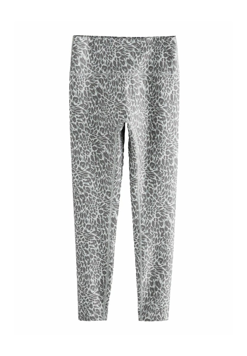 Grijze legging met een textuurpatroon van dierenprint in verschillende tinten grijs. Glad materiaal met een aansluitende pasvorm.