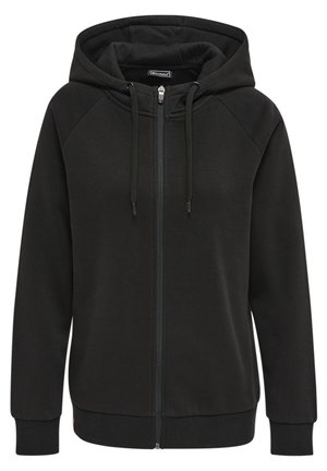 Svart zip-up hoodie i en blandning av bomull, med en rymlig huva, raglanärmar och ribbade ärmslut och nederkant. Dragsnören vid huvan.