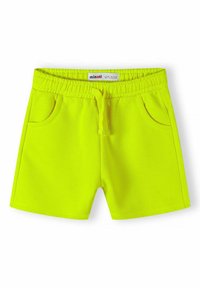 Shorts jaune néon avec une finition texturée, taille élastique, cordon de serrage et deux poches avant. Conçus pour le confort et le port décontracté.